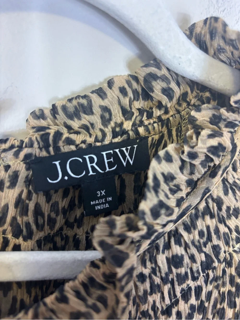 J. Crew Leopard Print Ruffle Neck Blouse in Tan and Black 3X